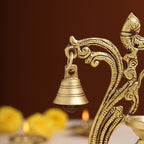 Brass Ethnic Peacock Diya With Hanging bell (8 Inch) Vedansh Craft