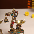 Brass Ethnic Peacock Diya With Hanging bell (8 Inch) Vedansh Craft