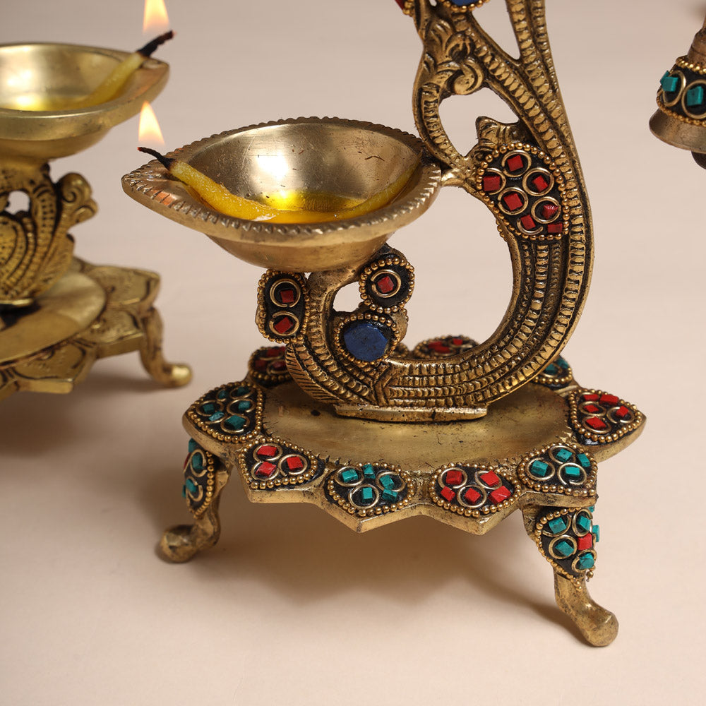 Brass Ethnic Peacock Diya With Hanging bell (8 Inch) Vedansh Craft