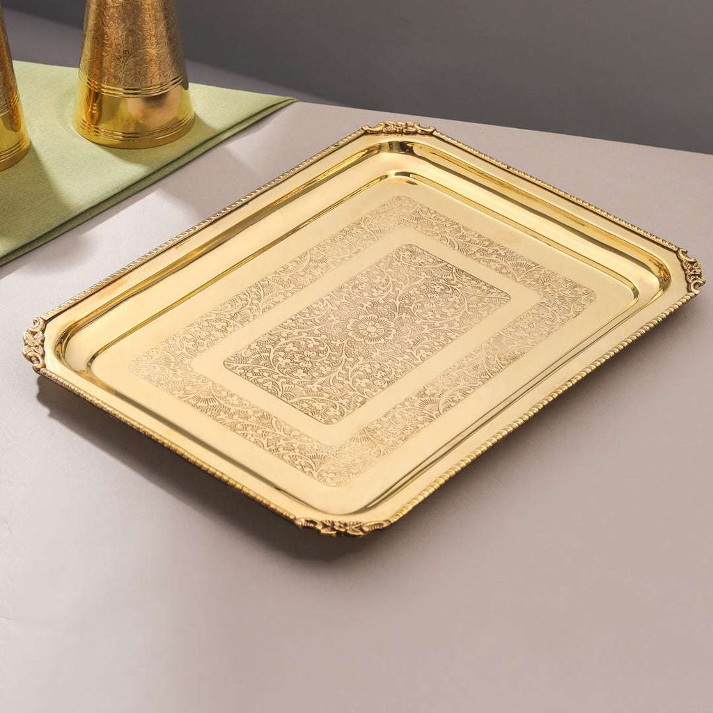 Brass Handcrafted Rectangular Tray / Platter Vedansh Craft