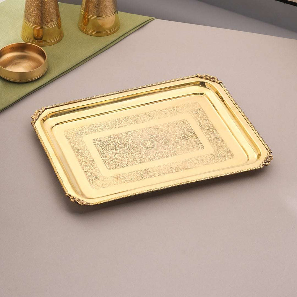 Brass Handcrafted Rectangular Tray / Platter Vedansh Craft