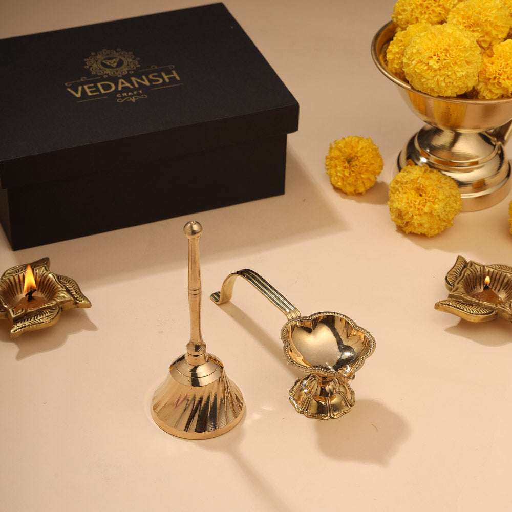 Brass Diya & Handbell Pooja Gift Hamper Vedansh Craft