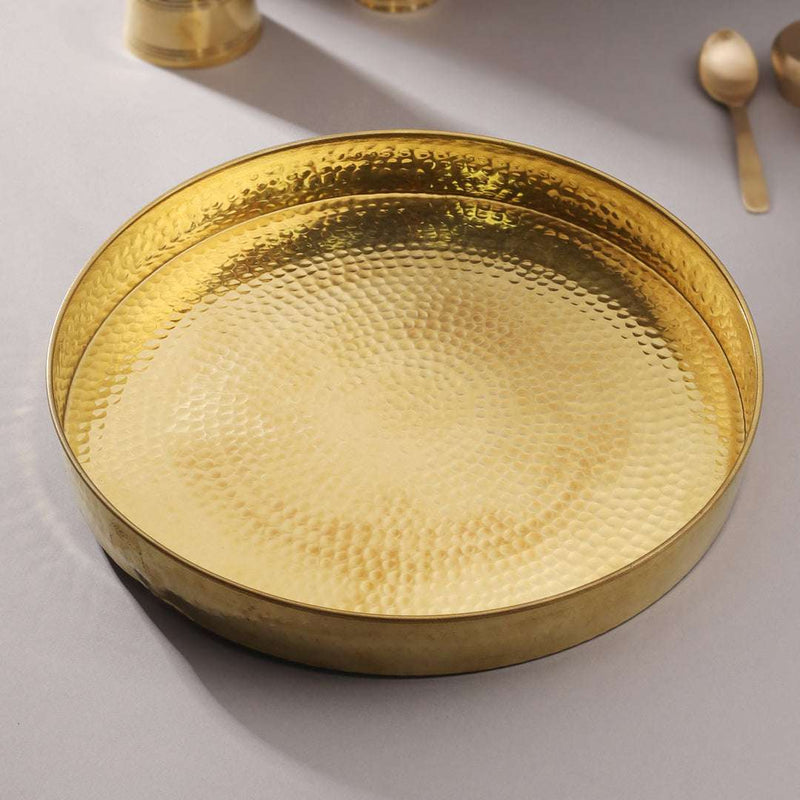 Brass Hammered Thali/Tray (14 Inch) Vedansh Craft