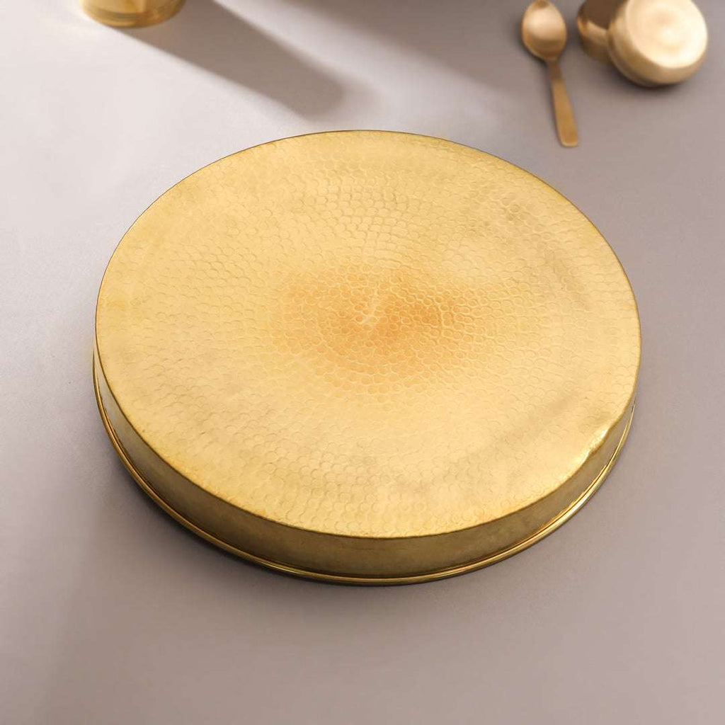 Brass Hammered Thali/Tray (14 Inch) Vedansh Craft