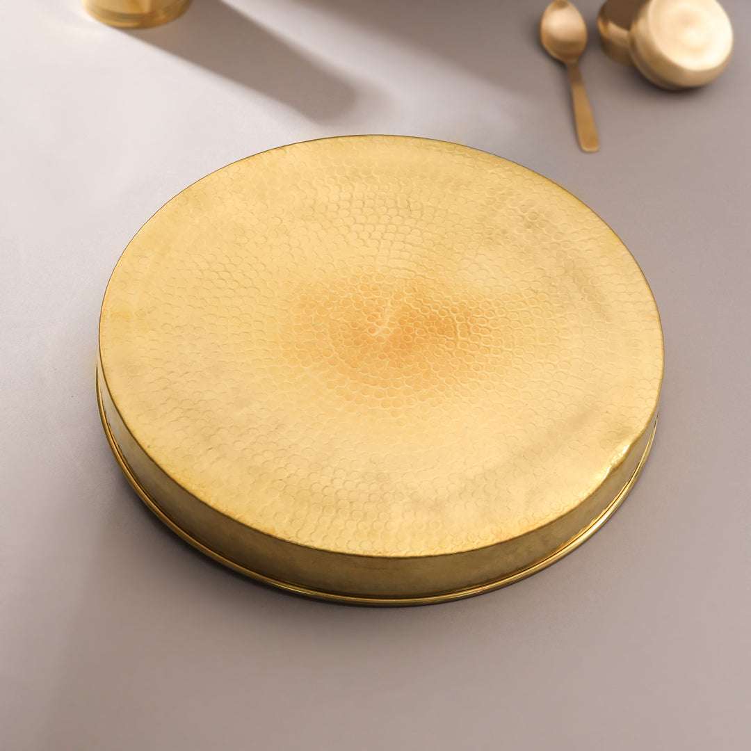 Brass Hammered Thali/Tray (14 Inch) Vedansh Craft
