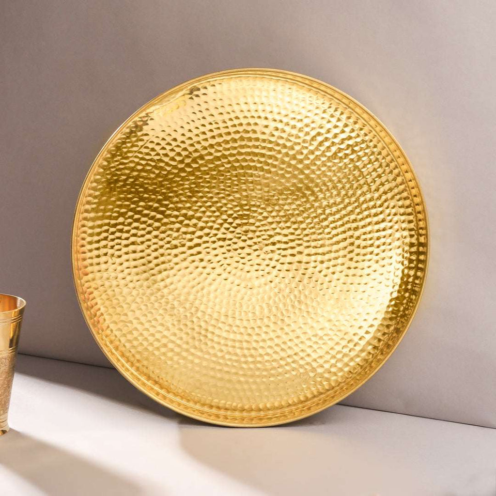 Brass Hammered Thali/Tray (14 Inch) Vedansh Craft