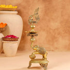Brass Peacock Diya On Dancing Elephant (30 Inch) Vedansh Craft
