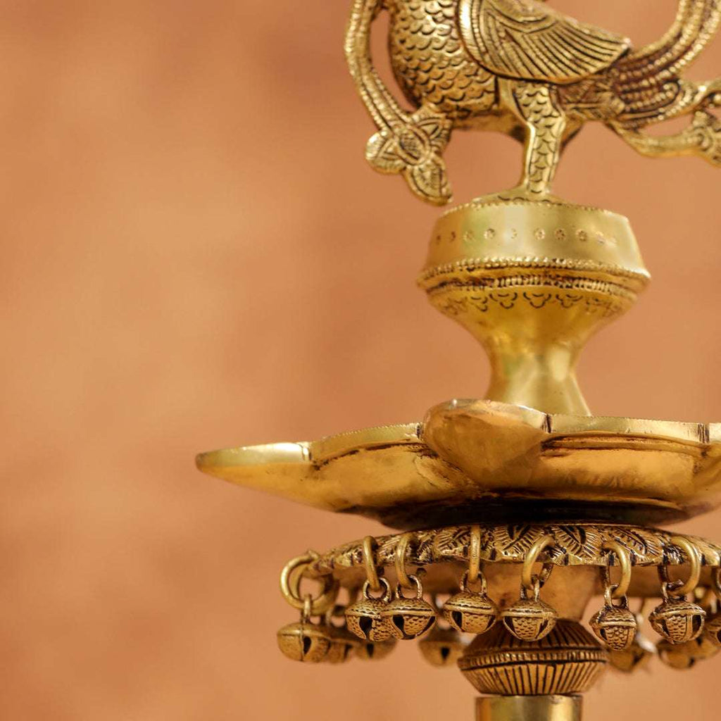 Brass Peacock Diya On Dancing Elephant (30 Inch) Vedansh Craft
