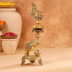 Brass Peacock Diya On Dancing Elephant (30 Inch) Vedansh Craft