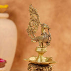 Brass Peacock Diya On Dancing Elephant (30 Inch) Vedansh Craft