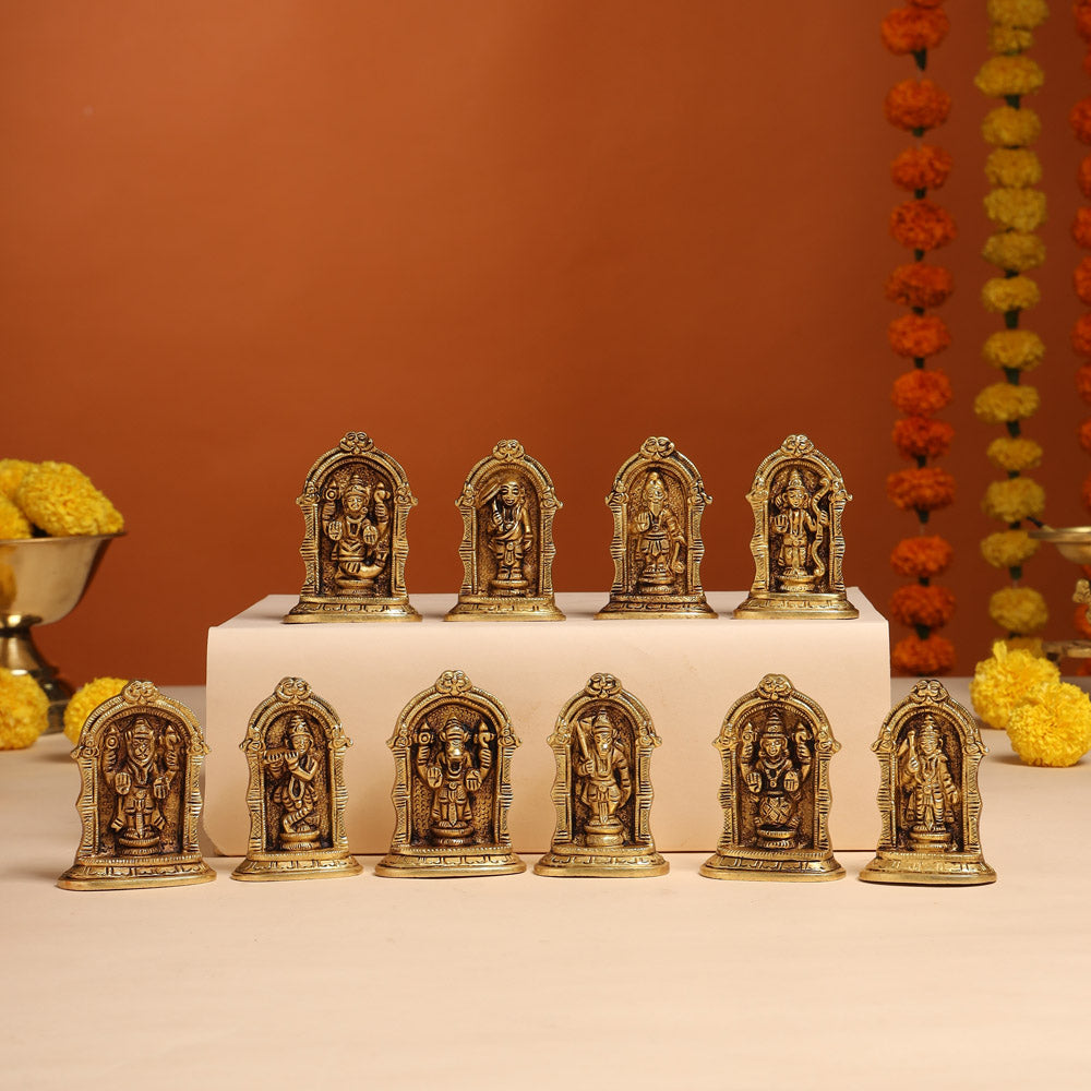 Brass Dashavatara /Vishnu Avatars Statue Set (3 Inch) Vedansh Craft