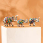 Metal Stone Work Standing Elephant Family Set Of Three Vedansh Craft