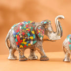 Metal Stone Work Standing Elephant Family Set Of Three Vedansh Craft