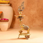 Brass Peacock Diya On Dancing Elephant (30 Inch) Vedansh Craft