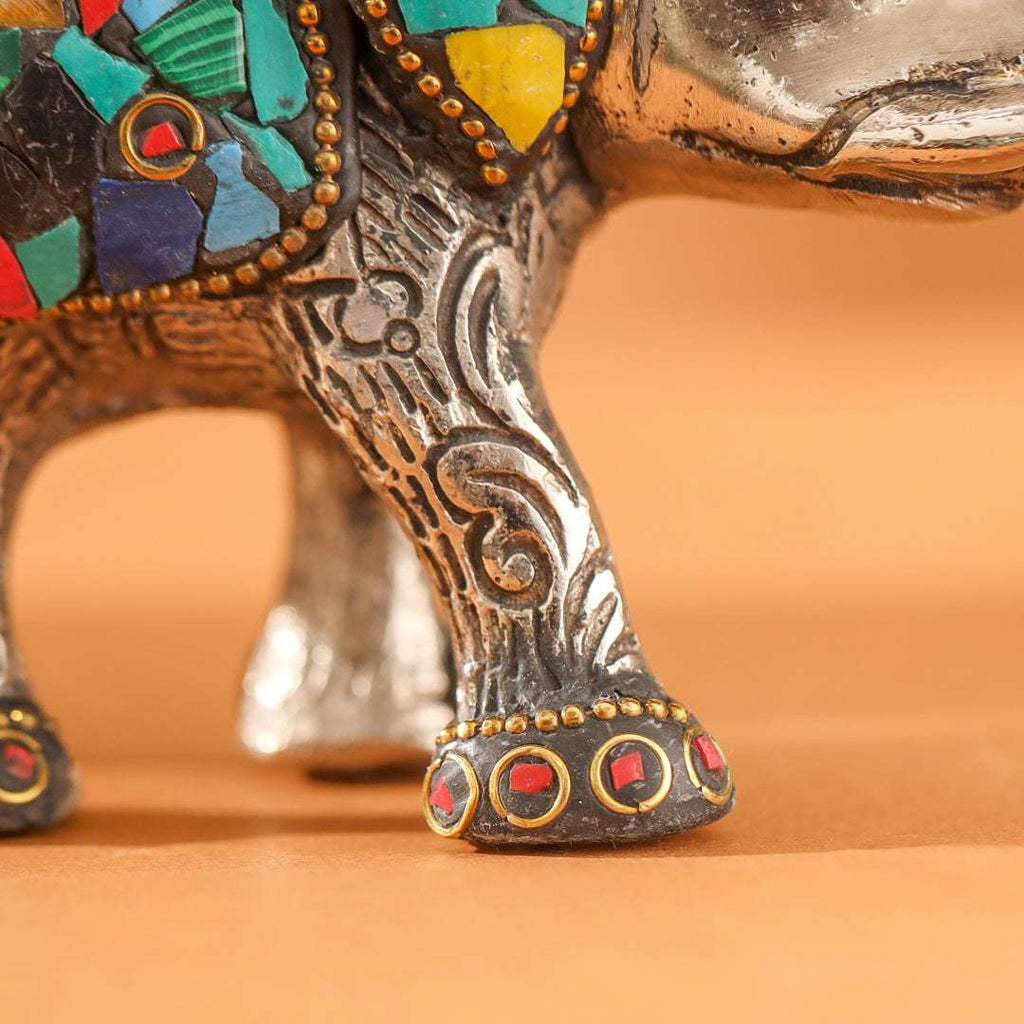 Metal Stone Work Standing Elephant Family Set Of Three Vedansh Craft