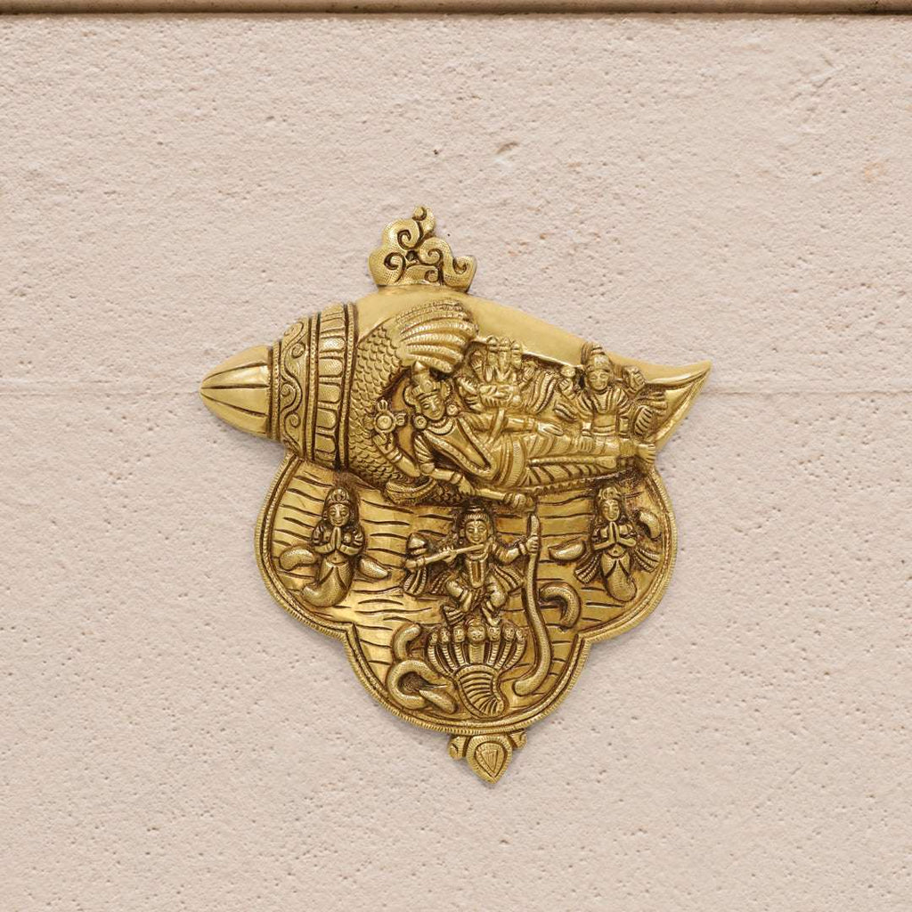Brass Vishnu Lakshmi And Krishna Wall Hanging (9.5 Inch) Vedansh Craft