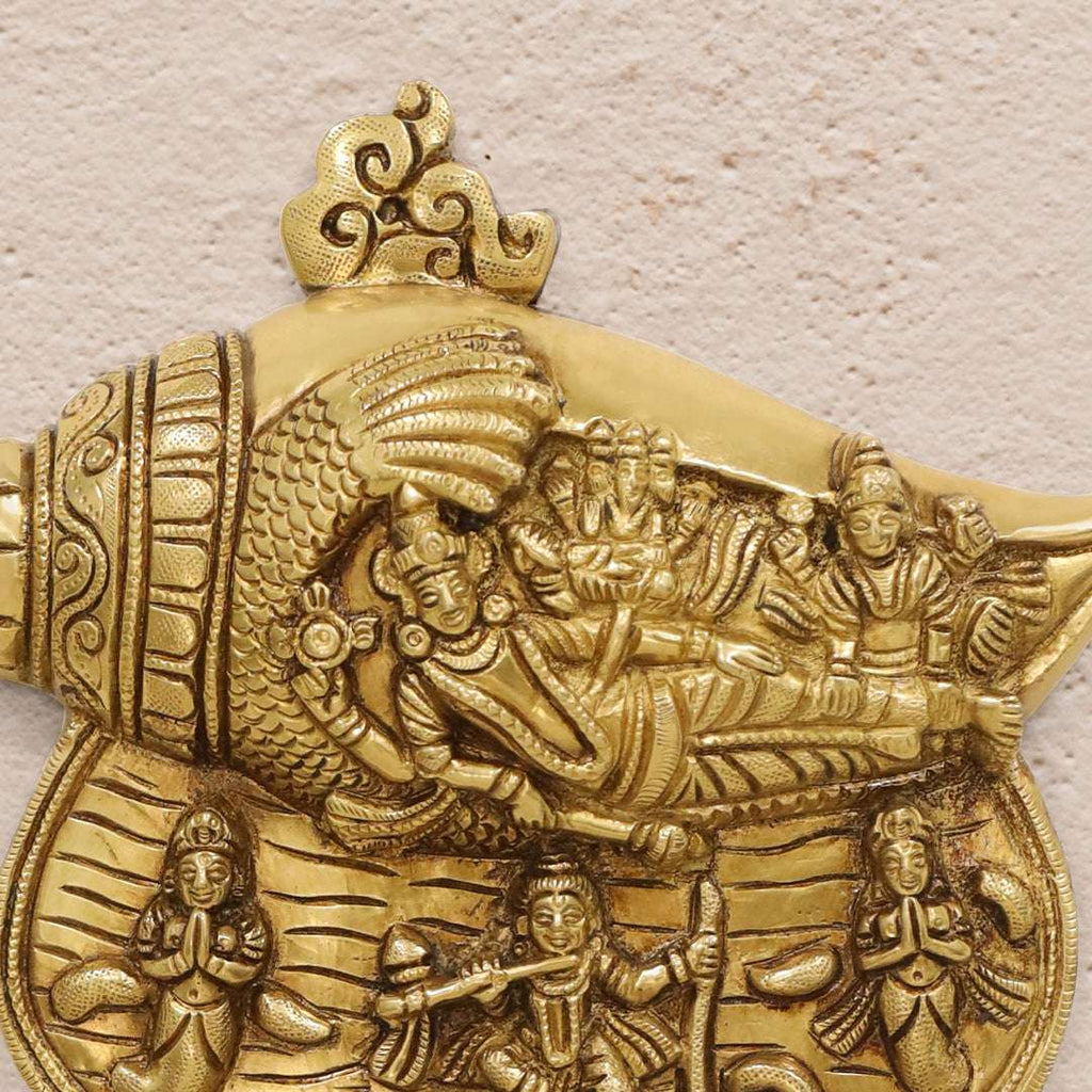 Brass Vishnu Lakshmi And Krishna Wall Hanging (9.5 Inch) Vedansh Craft