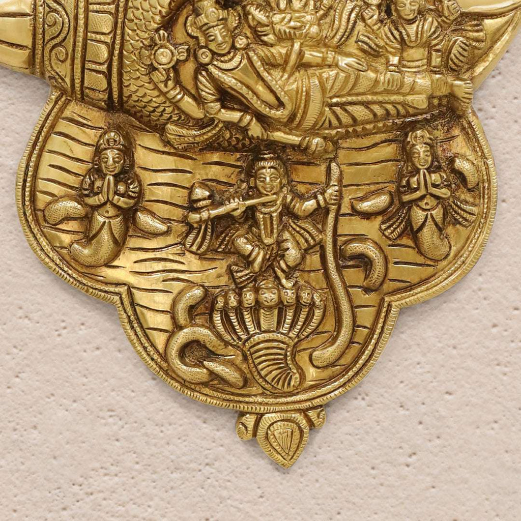 Brass Vishnu Lakshmi And Krishna Wall Hanging (9.5 Inch) Vedansh Craft