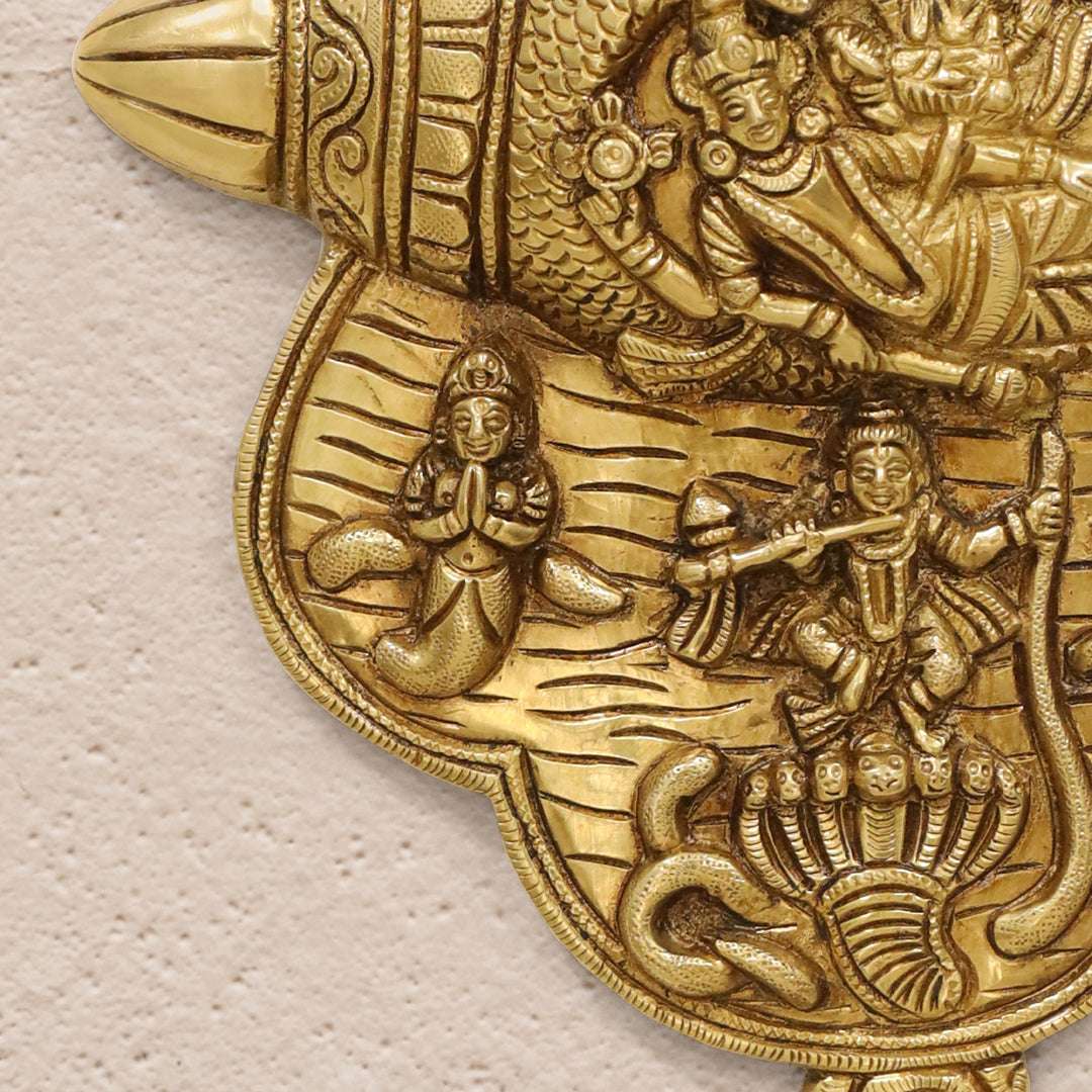 Brass Vishnu Lakshmi And Krishna Wall Hanging (9.5 Inch) Vedansh Craft