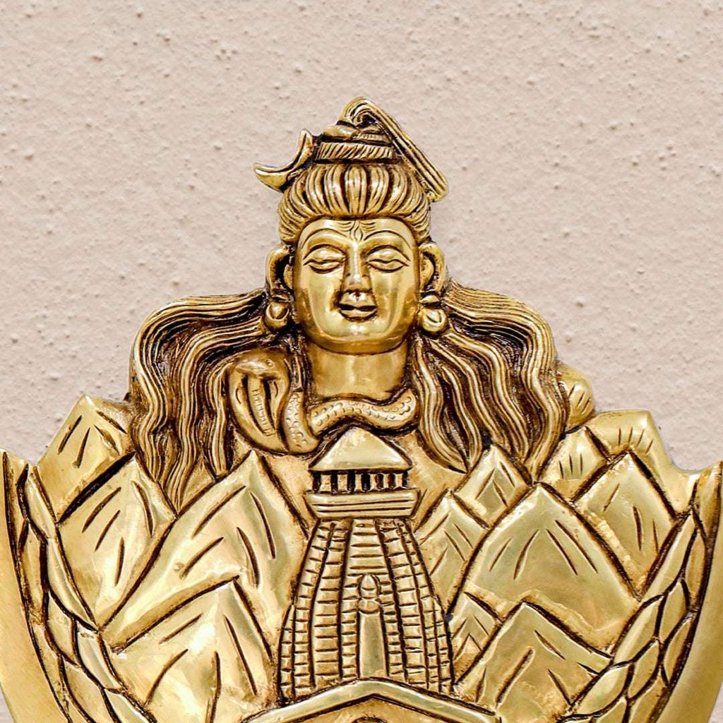 Brass Wall Art – Lord Shiva with Kedarnath Temple and Mountain Motif (8 Inch) Vedansh Craft