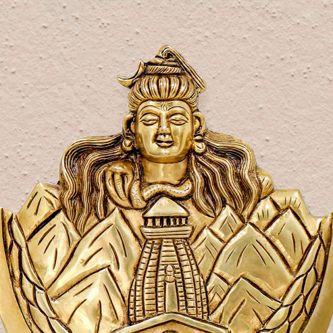 Brass Wall Art – Lord Shiva with Kedarnath Temple and Mountain Motif (8 Inch) Vedansh Craft