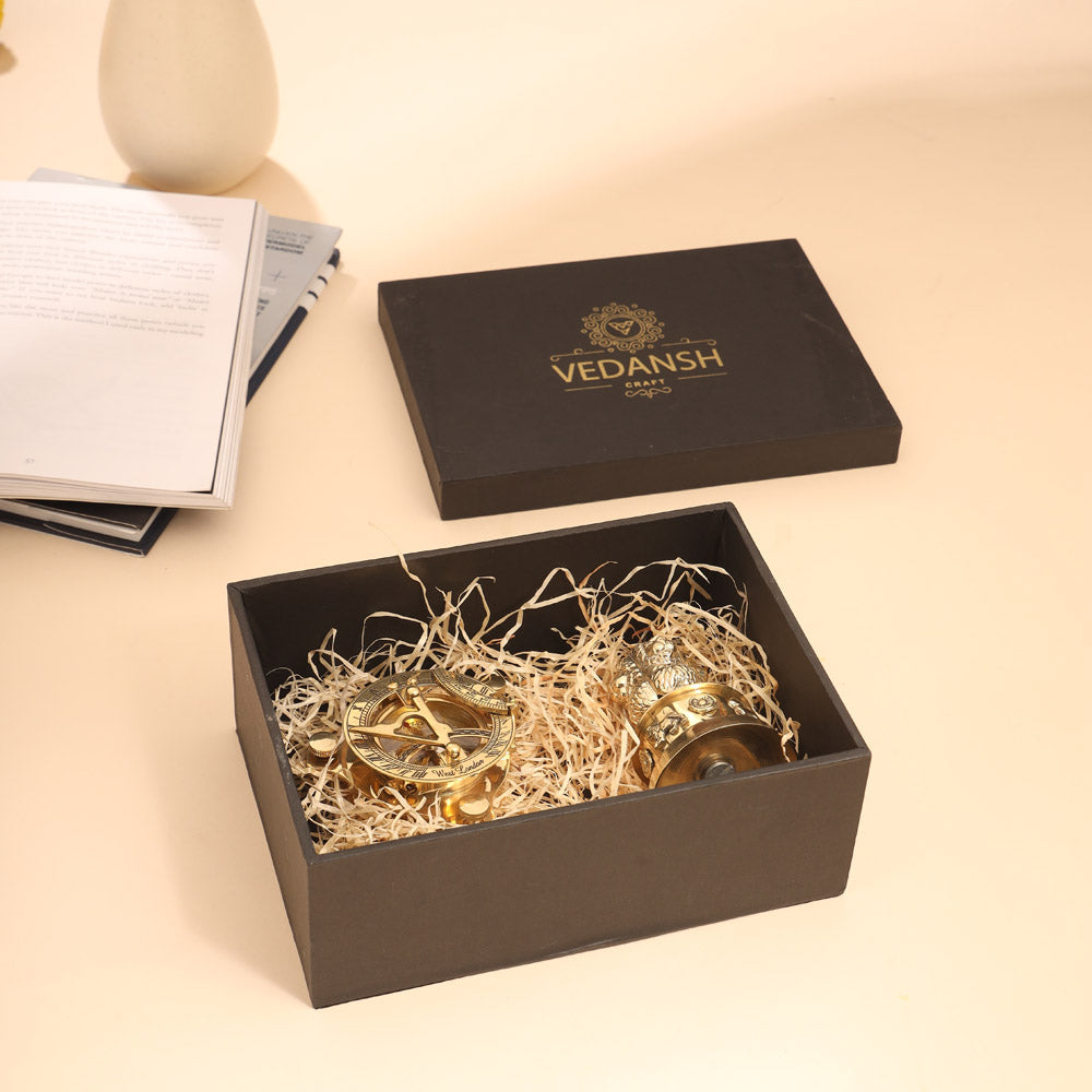 Brass Sundial Compass & Ashok Stambh Corporate Gift Hamper Vedansh Craft