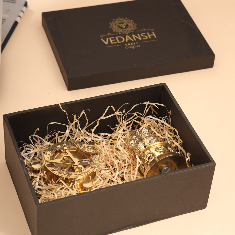 Brass Sundial Compass & Ashok Stambh Corporate Gift Hamper Vedansh Craft