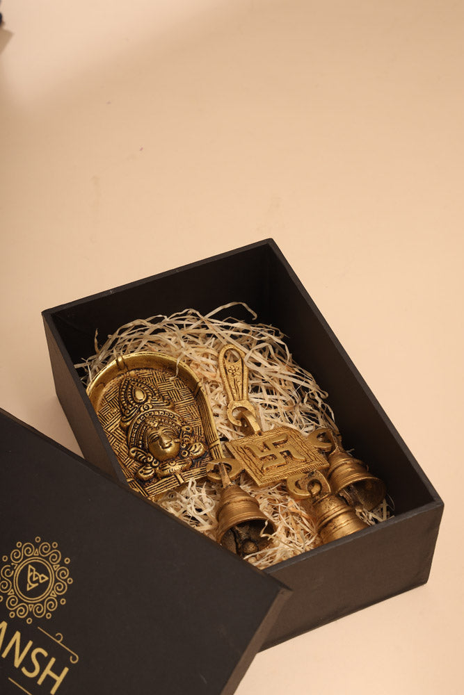 Brass Durga face & Swastik bell Festive Gift Hamper Vedansh Craft