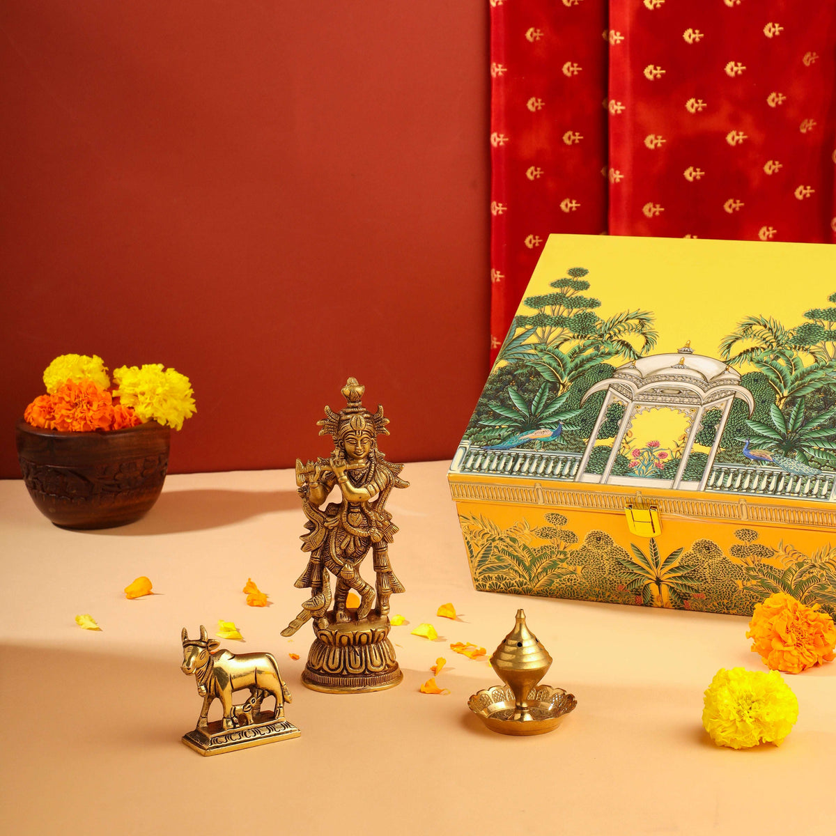 Brass Krishna With Cow Festive/Gift Hamper Vedansh Craft