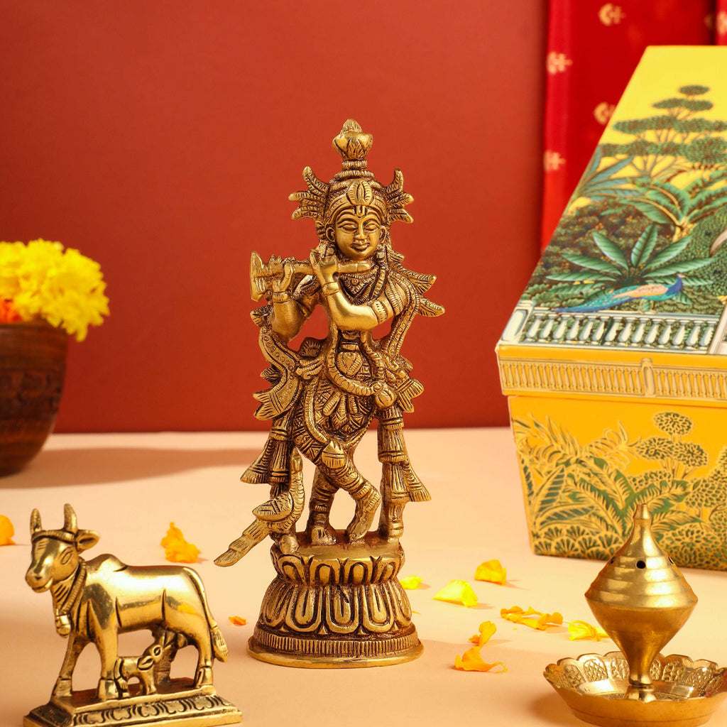 Brass Krishna With Cow Festive/Gift Hamper Vedansh Craft