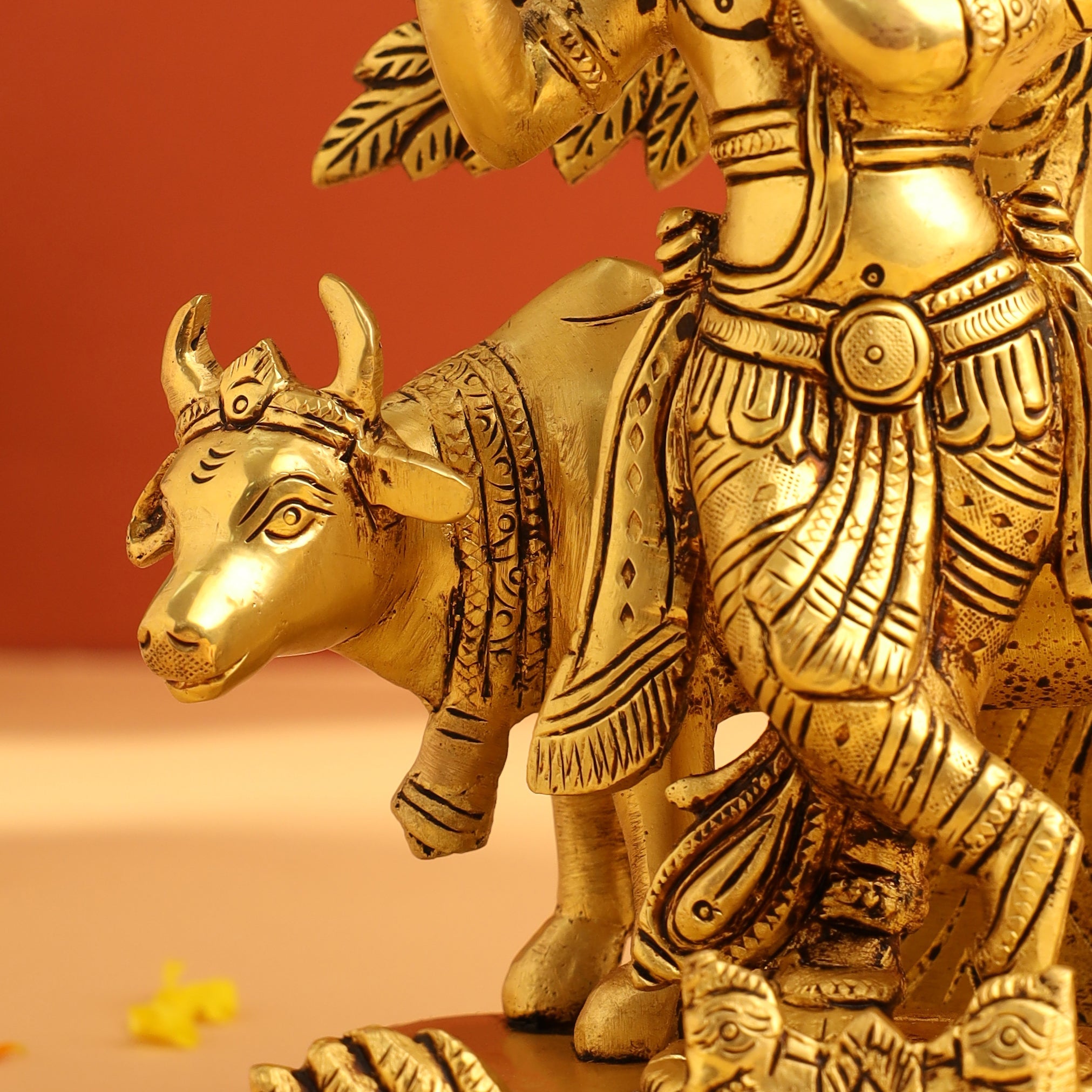 Brass Standing Krishna Idol With Cow And Tree (8.5 Inch) Vedansh Craft