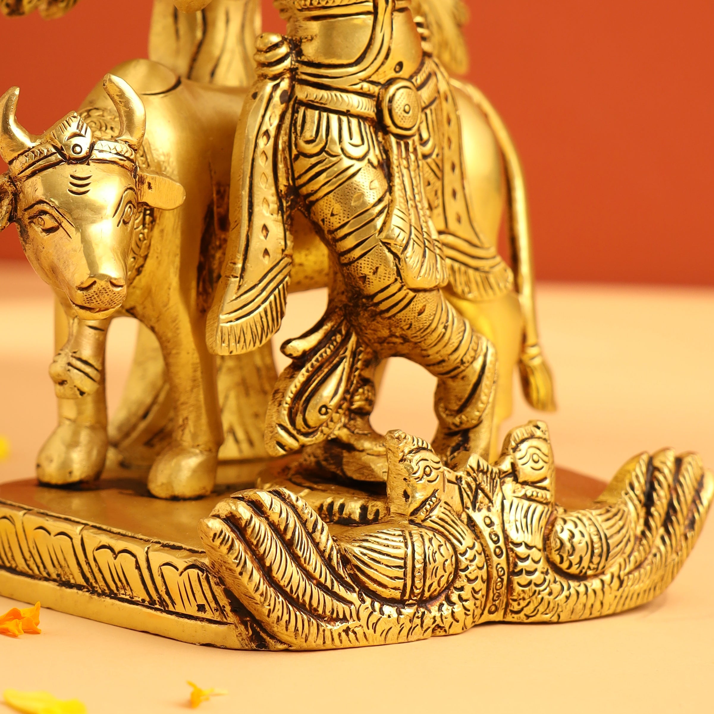 Brass Standing Krishna Idol With Cow And Tree (8.5 Inch) Vedansh Craft