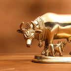 Brass Kamdhenu Cow With Calf Idol (2.5 Inch) Vedansh Craft