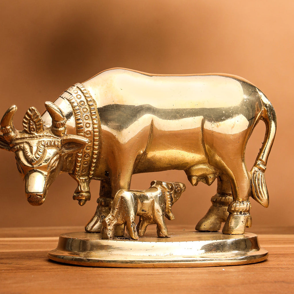 Brass Kamdhenu Cow With Calf Idol Vedansh Craft