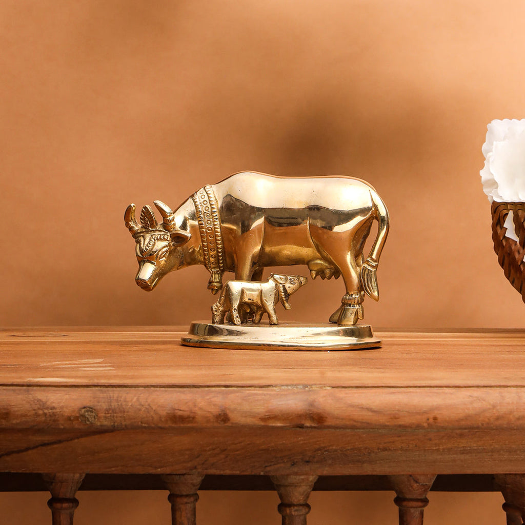 Brass Kamdhenu Cow With Calf Idol Vedansh Craft