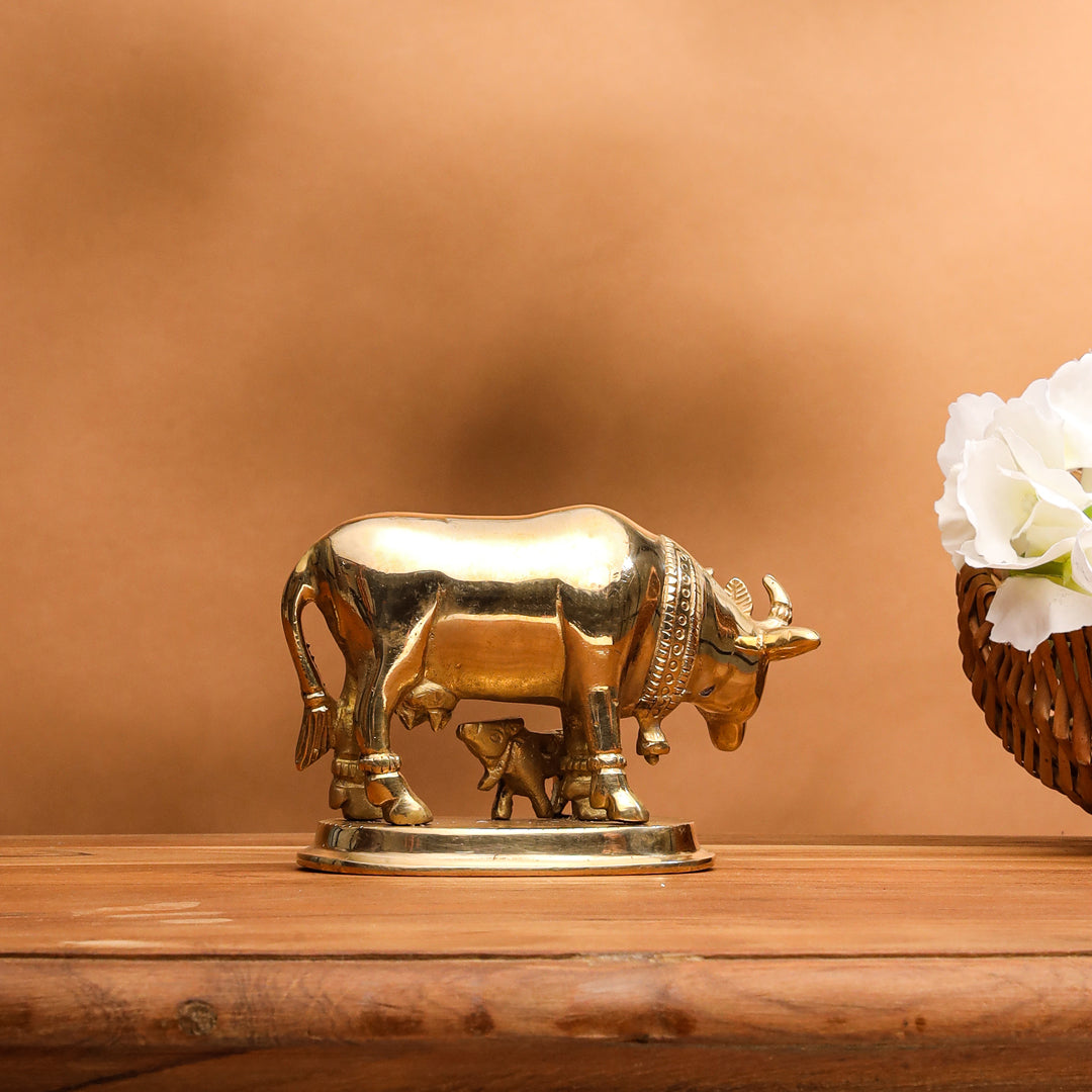 Brass Kamdhenu Cow With Calf Idol Vedansh Craft