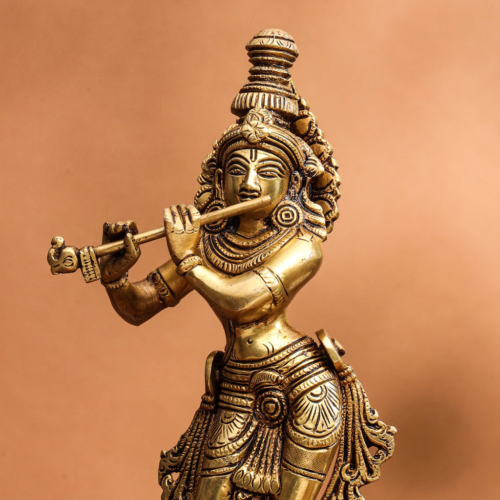 Brass Superfine Standing Lord Krishna With Base Idol (11 Inch) Vedansh Craft