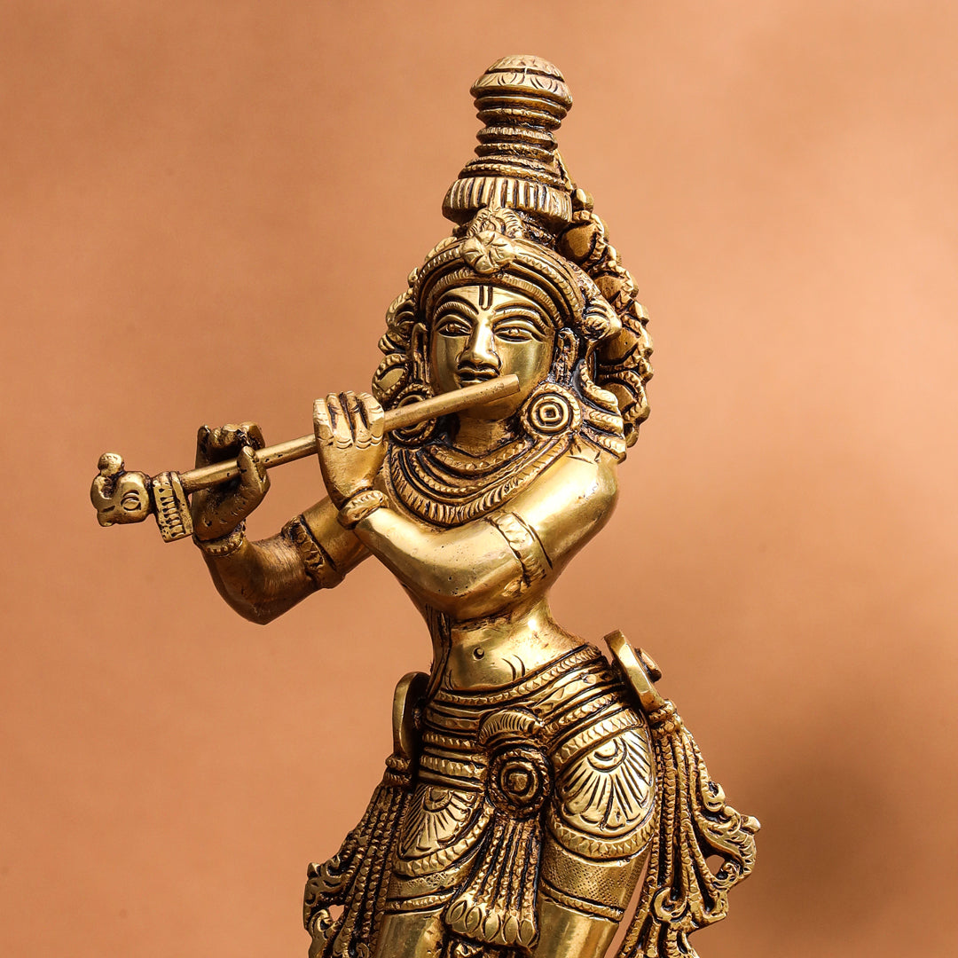 Brass Superfine Standing Lord Krishna With Base Idol (11 Inch) Vedansh Craft