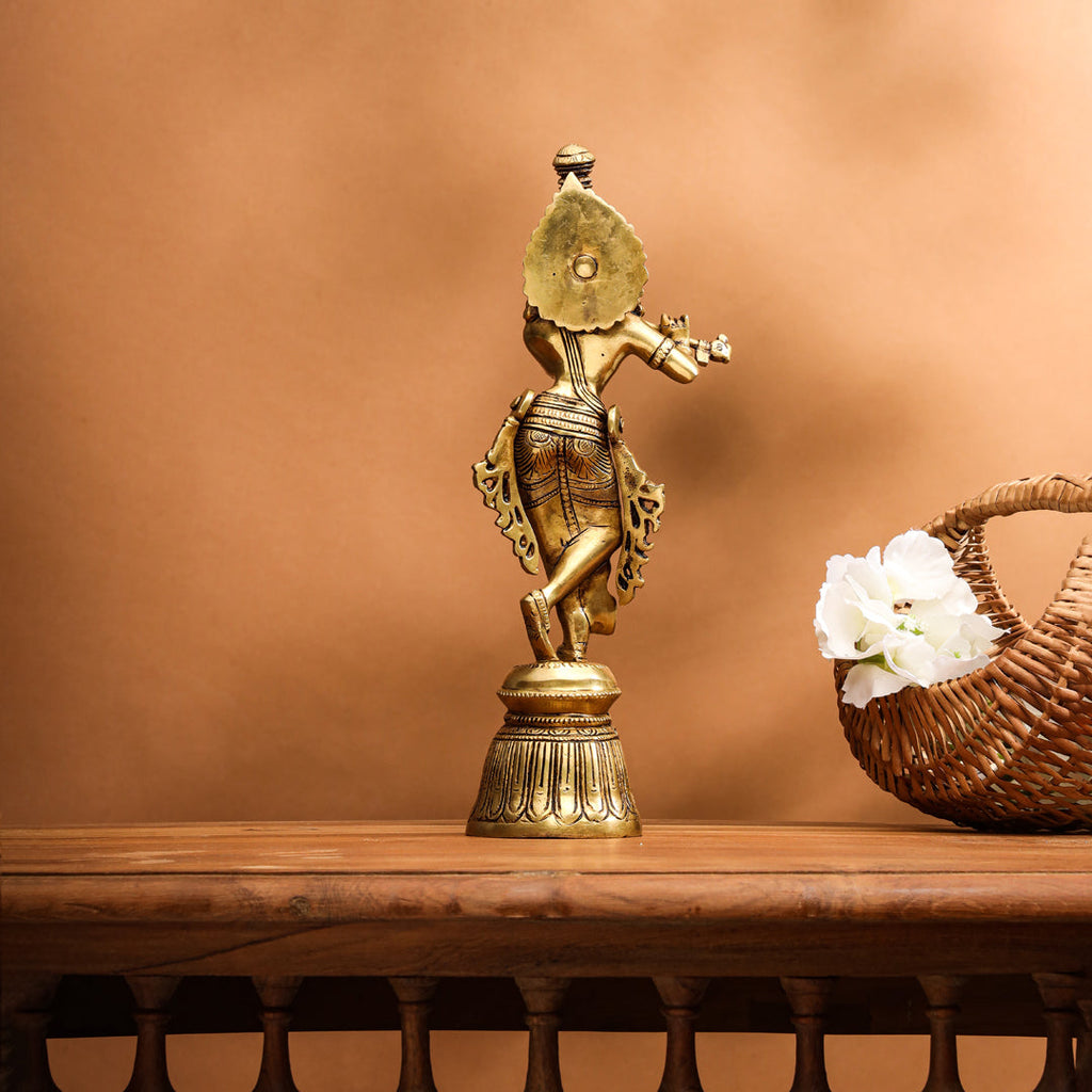 Brass Superfine Standing Lord Krishna With Base Idol (11 Inch) Vedansh Craft