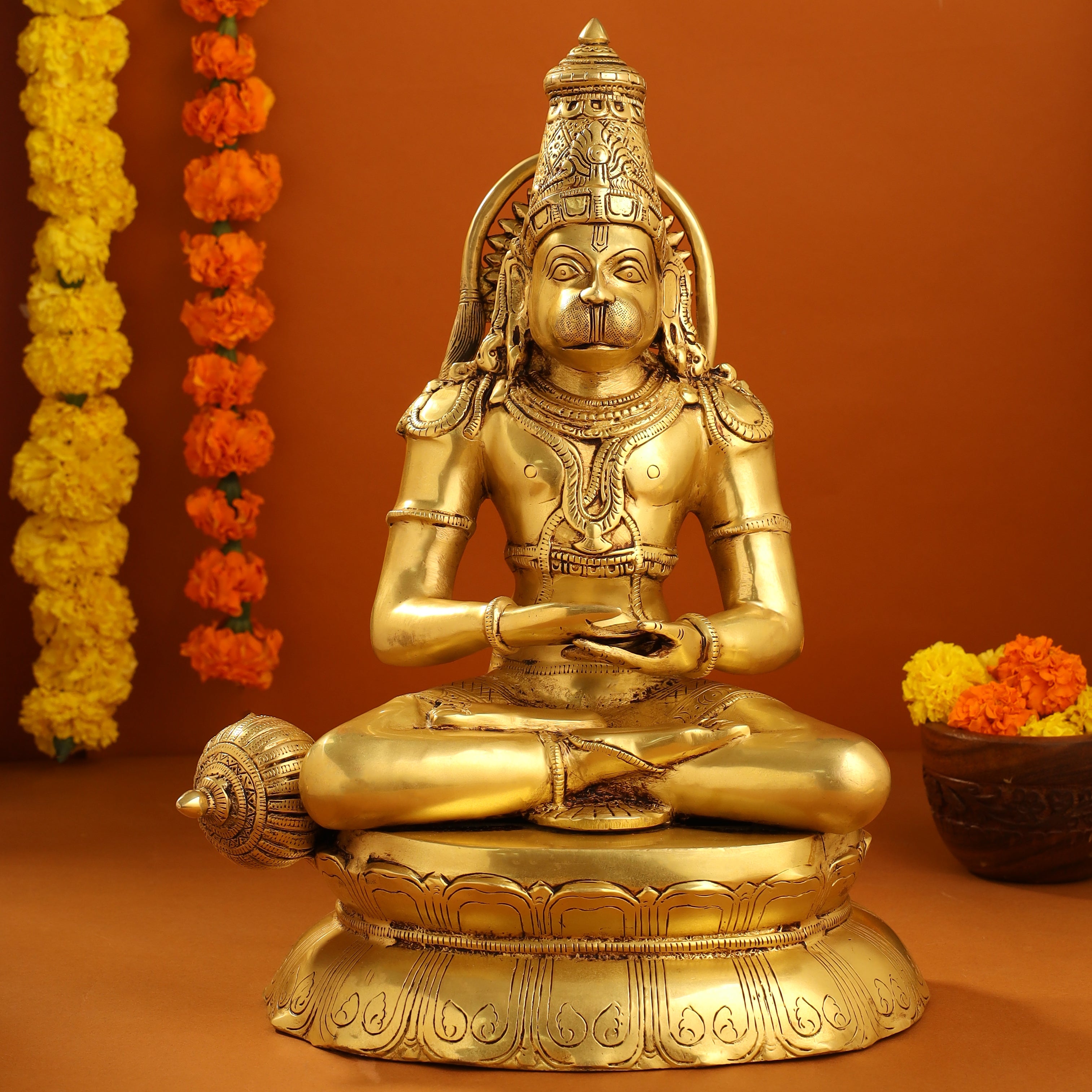 Brass Sitting Hanuman With Base Idol (16 Inch) Vedansh Craft