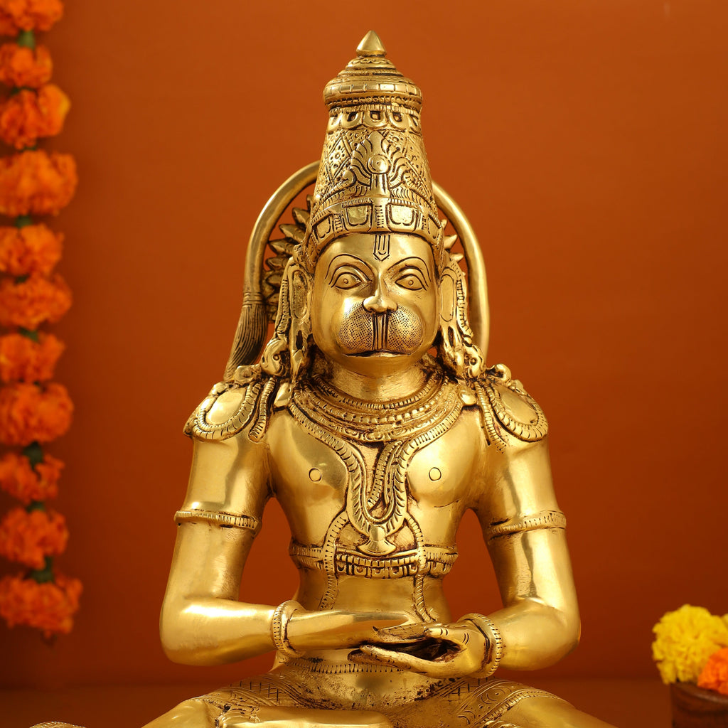 Brass Sitting Hanuman With Base Idol (16 Inch) Vedansh Craft