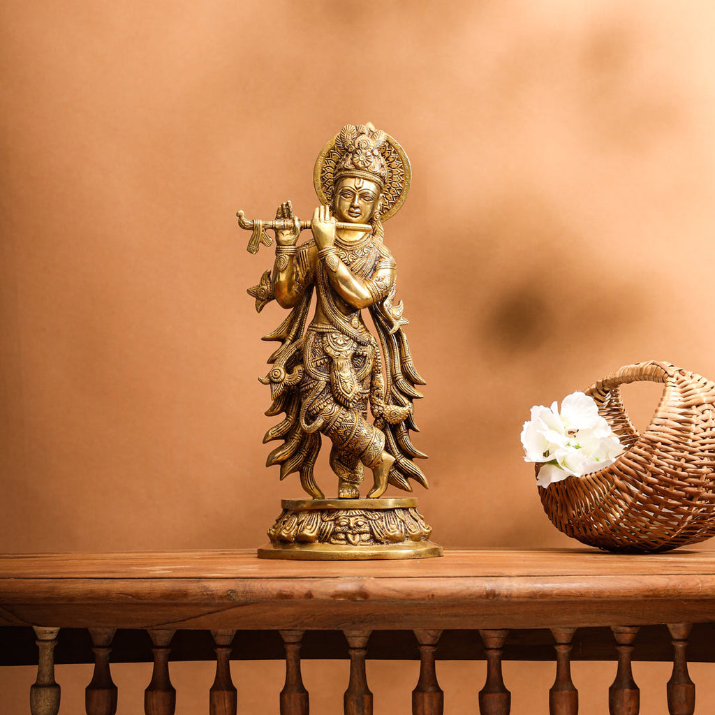 Brass Standing Krishna Idol (13 Inch) Vedansh Craft