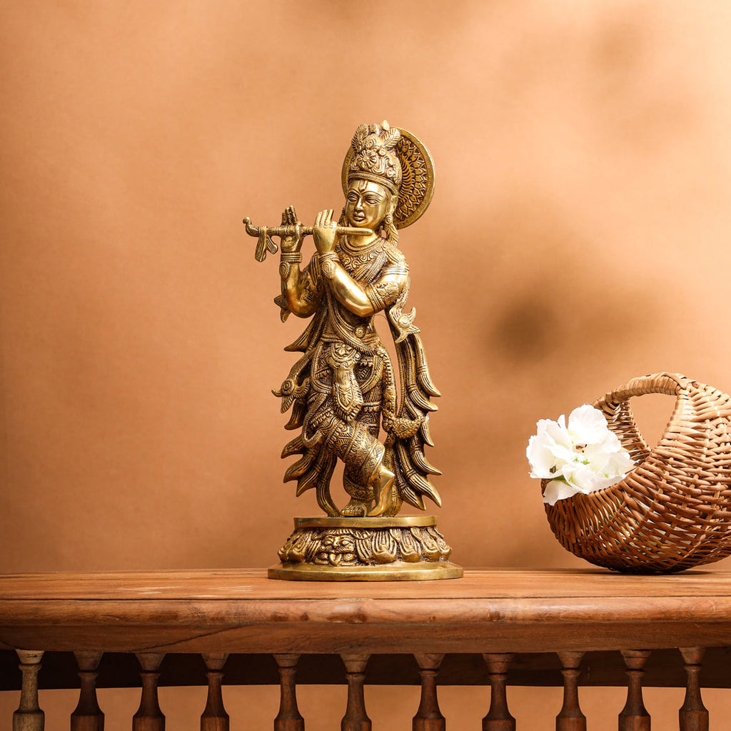 Brass Standing Krishna Idol (13 Inch) Vedansh Craft
