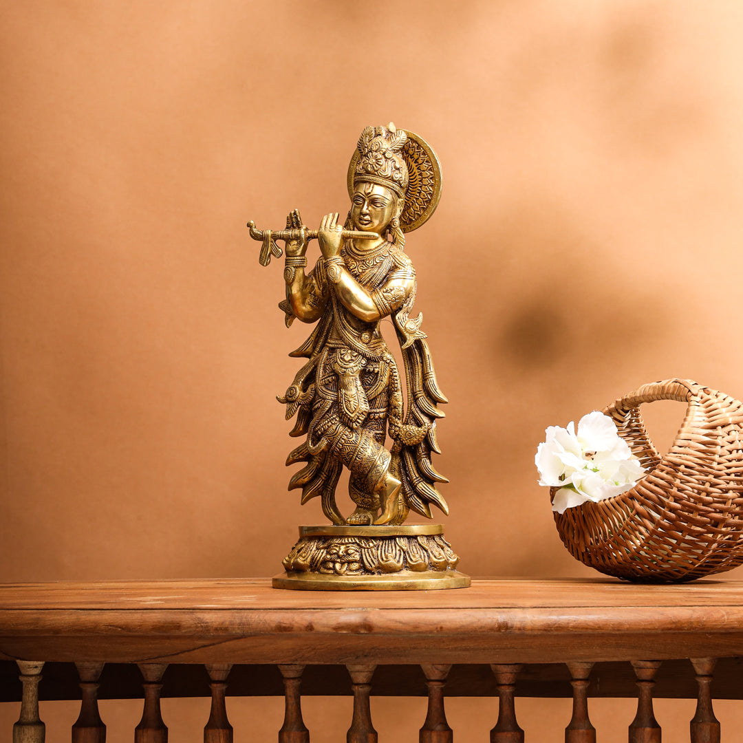 Brass Standing Krishna Idol (13 Inch) Vedansh Craft