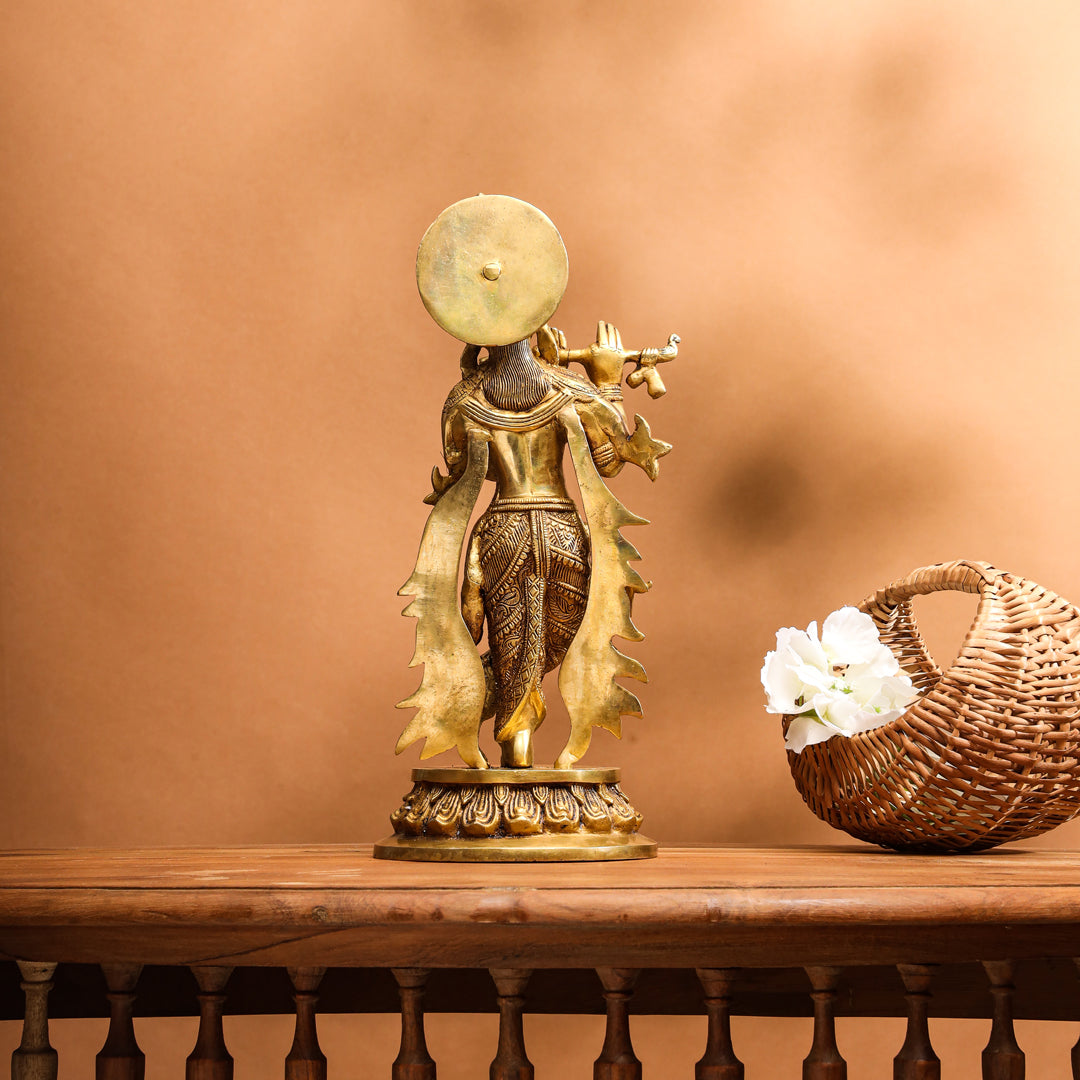 Brass Standing Krishna Idol (13 Inch) Vedansh Craft