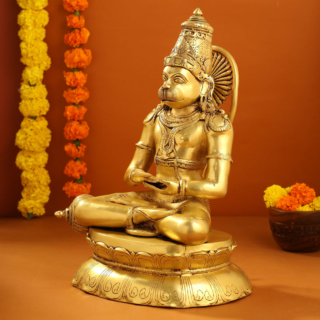 Brass Sitting Hanuman With Base Idol (16 Inch) Vedansh Craft