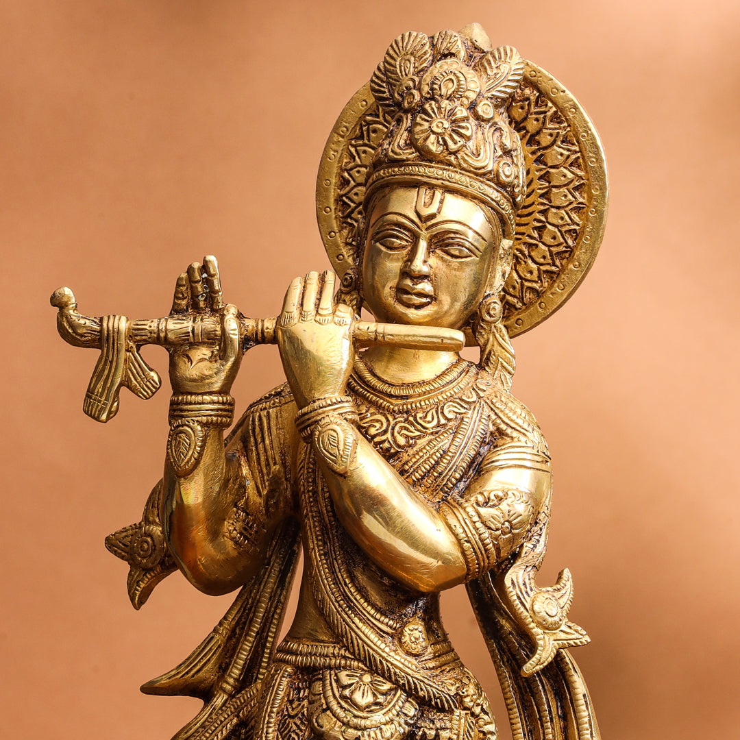 Brass Standing Krishna Idol (13 Inch) Vedansh Craft