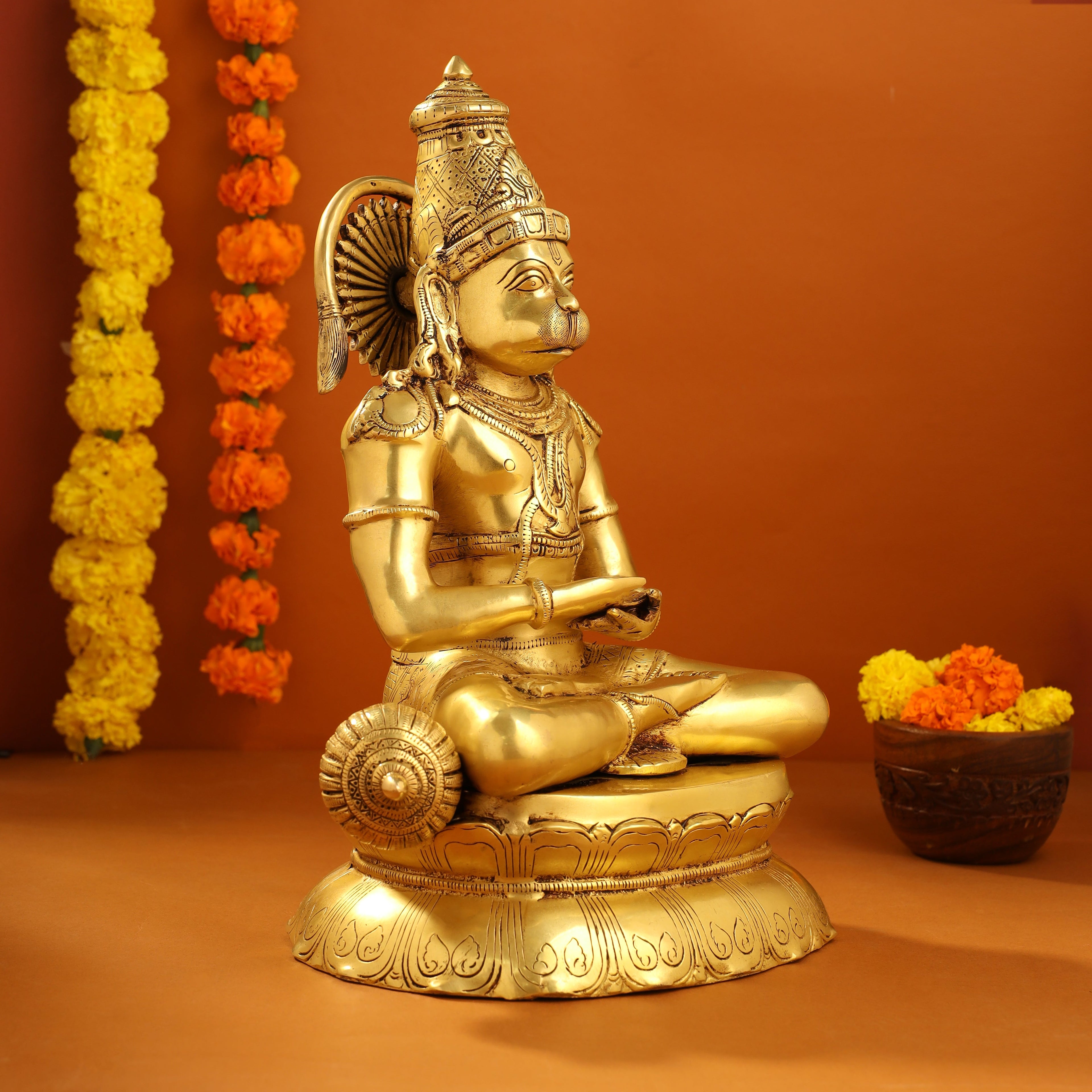 Brass Sitting Hanuman With Base Idol (16 Inch) Vedansh Craft