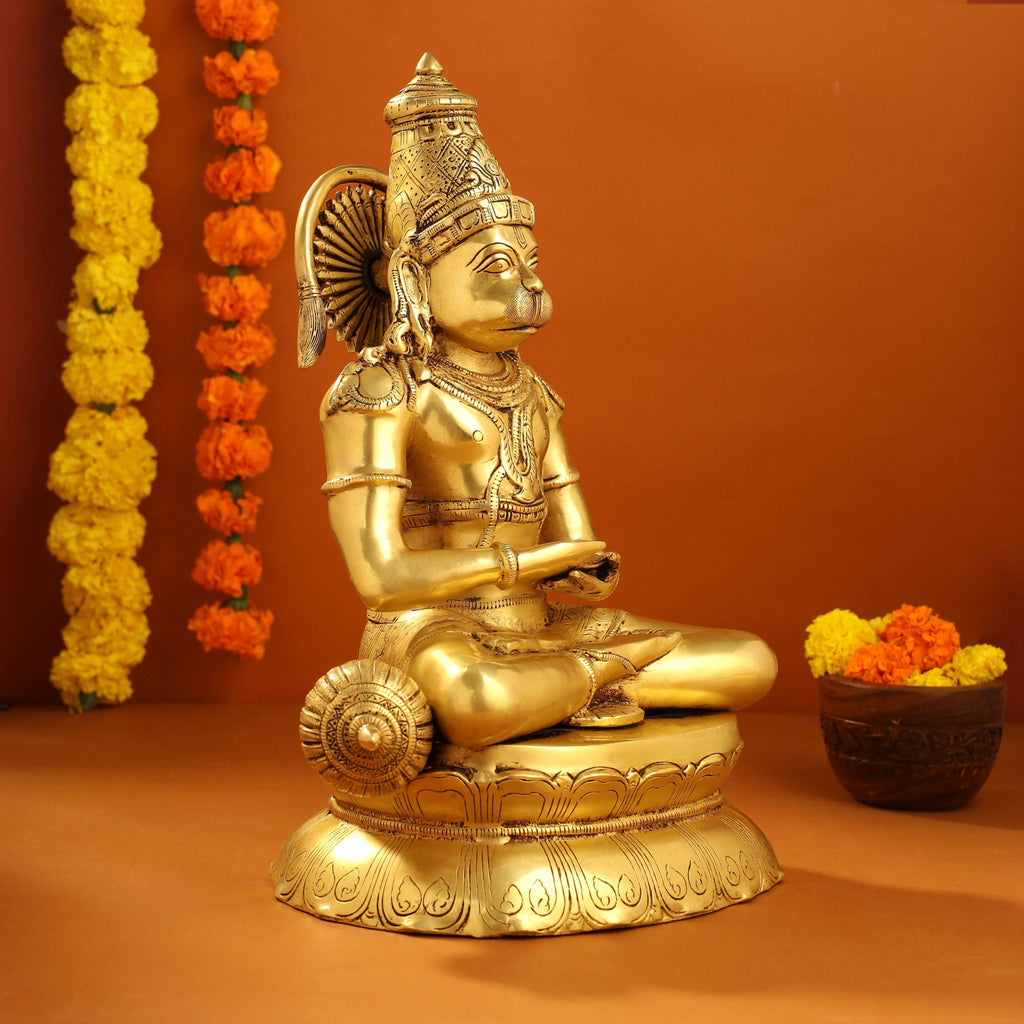 Brass Sitting Hanuman With Base Idol (16 Inch) Vedansh Craft