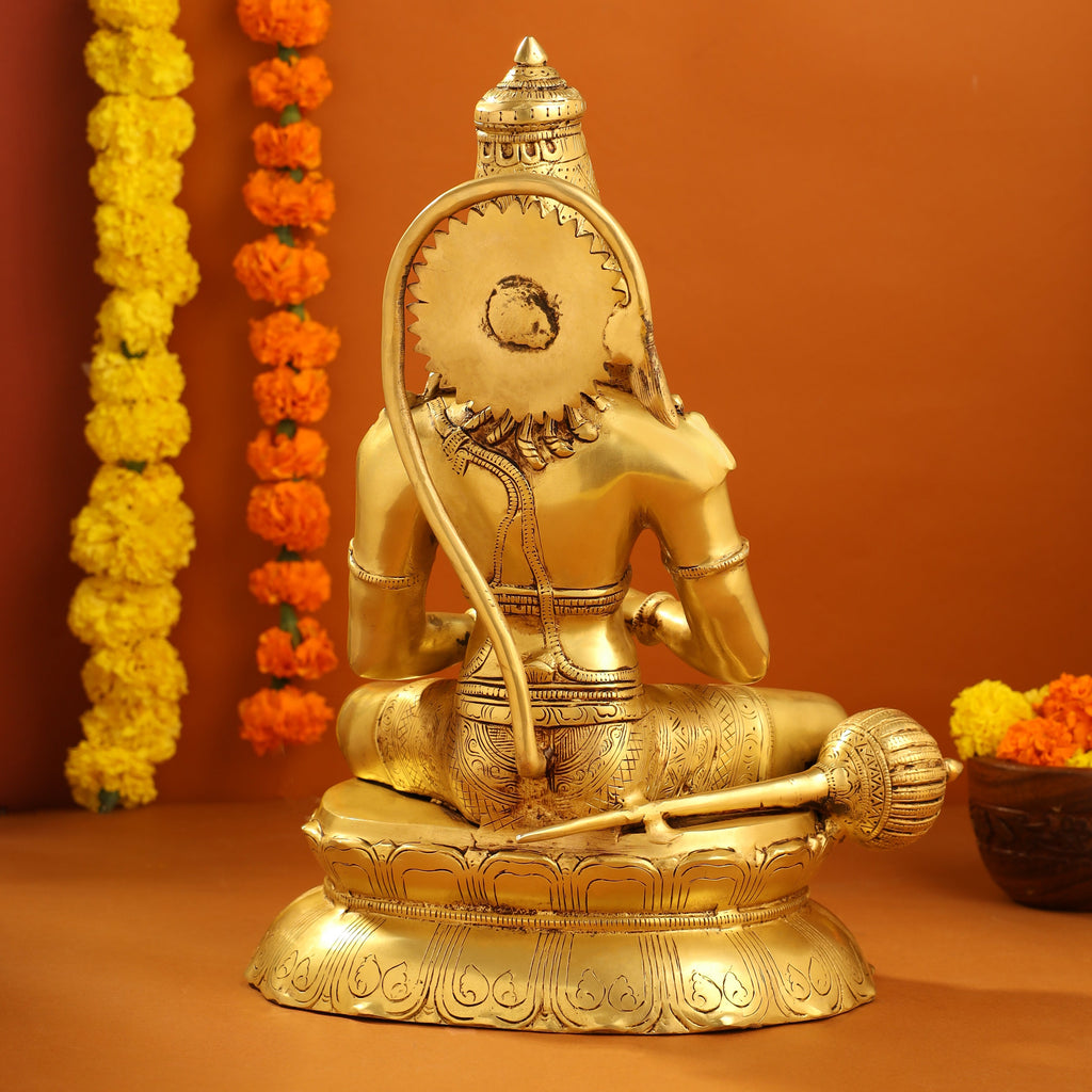 Brass Sitting Hanuman With Base Idol (16 Inch) Vedansh Craft